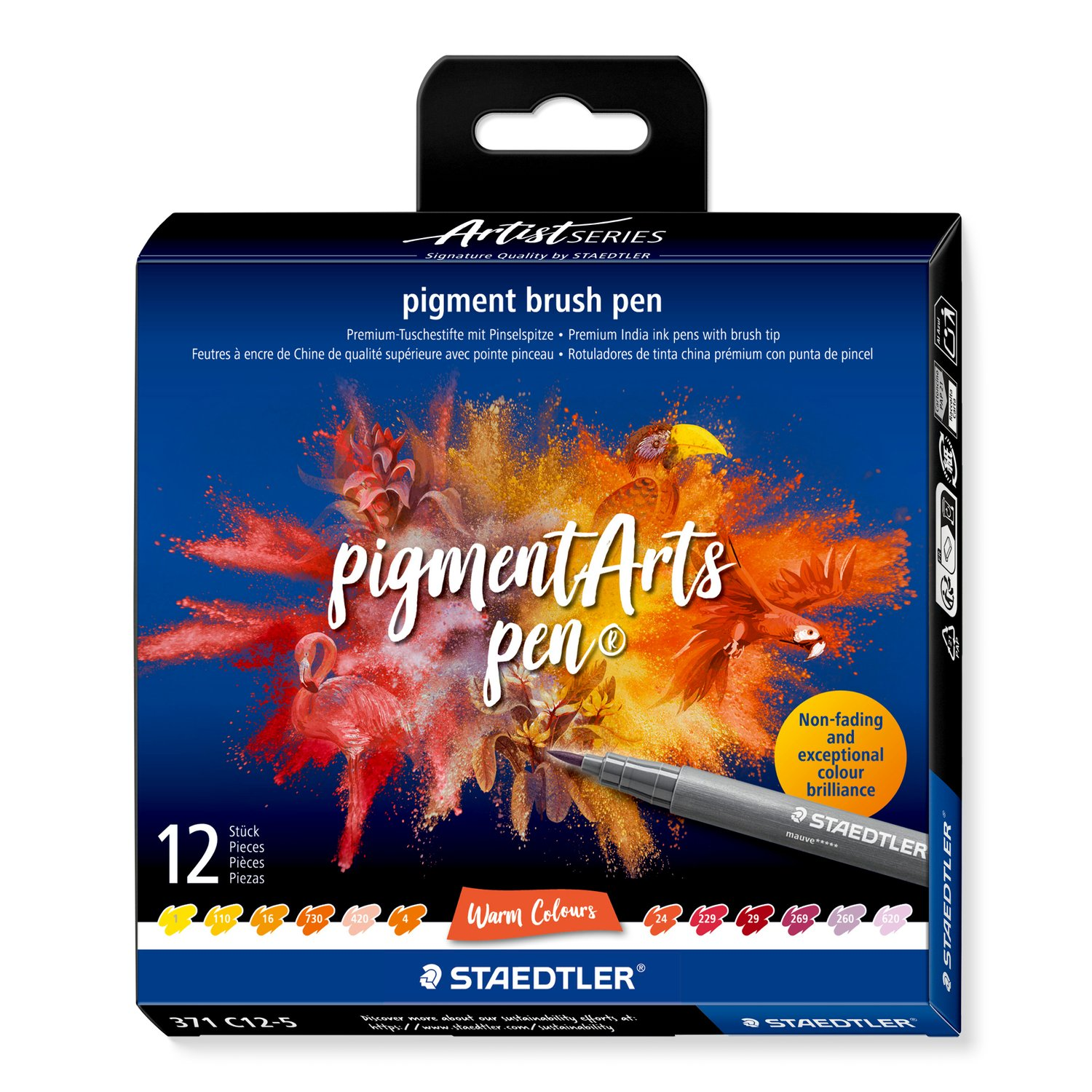 Staedtler Pigment Arts Brush Pen 371 - Warm Colours 12 pcs