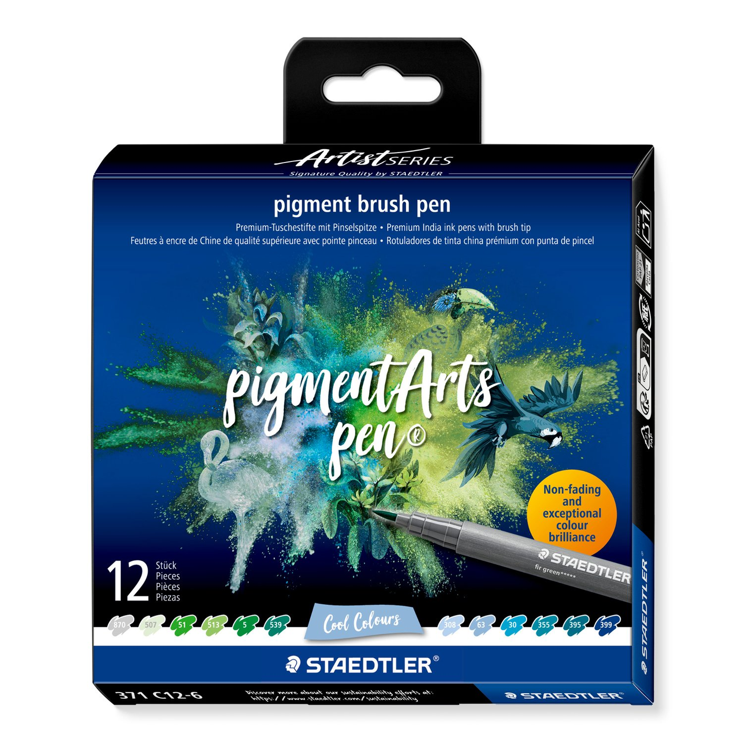 Staedtler Pigment Arts Brush Pen 371 - Cool Colours 12 pcs