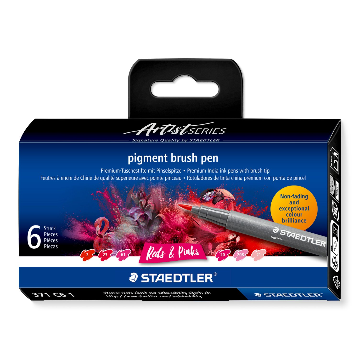 Staedtler Pigment Arts Brush Pen 371 - Reds and Pinks 6 pcs