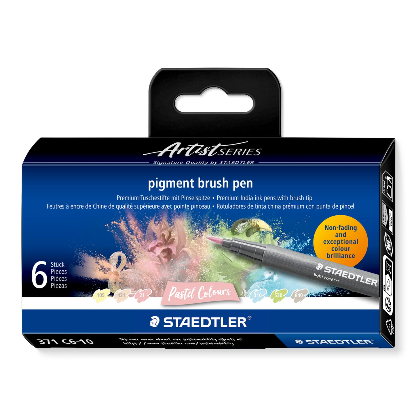 Staedtler Pigment Arts Brush Pen 371 - Pastel Colours 6 pcs