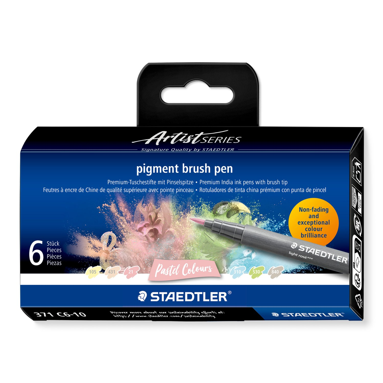 Staedtler Pigment Arts Brush Pen 371 - Pastel Colours 6 pcs