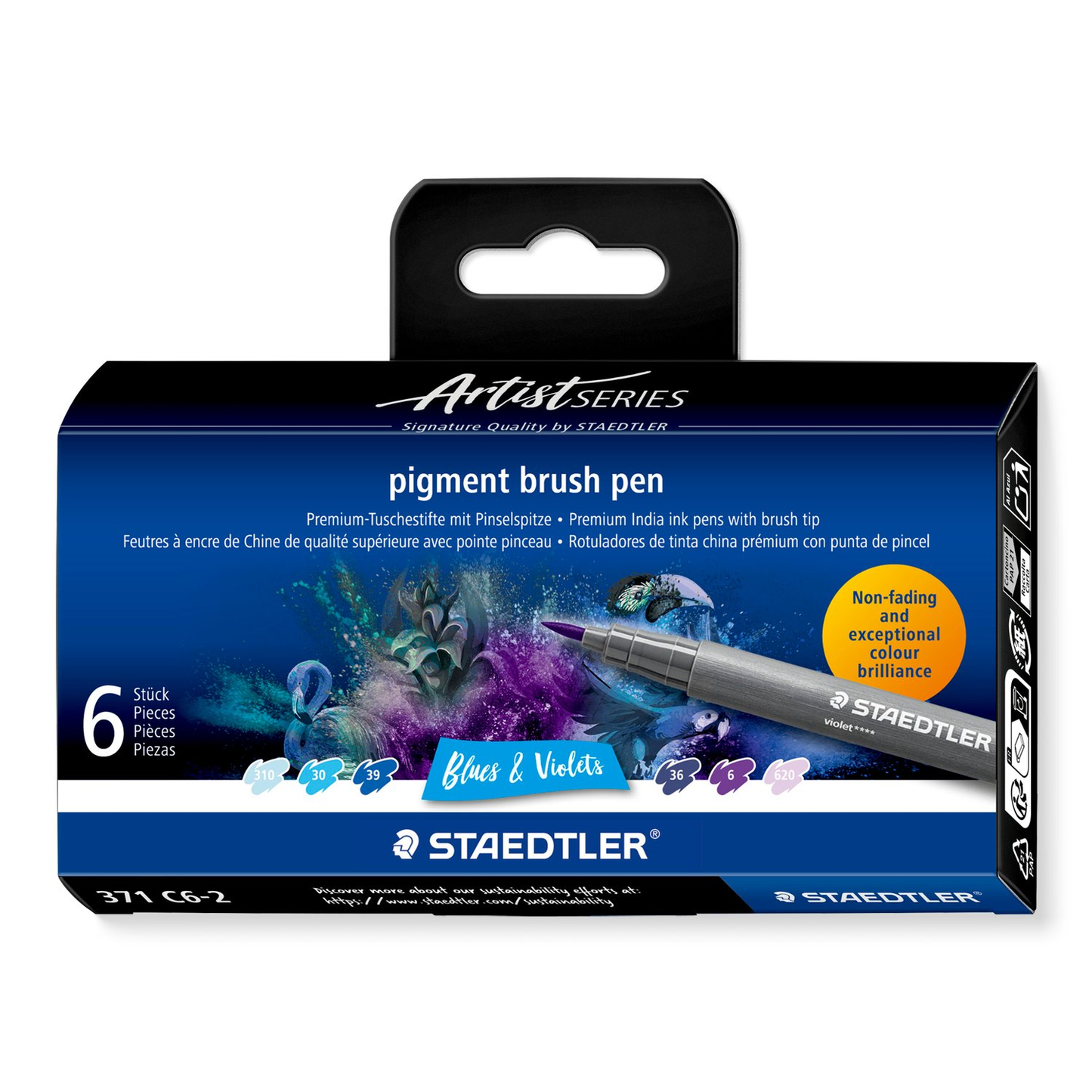 Staedtler Pigment Arts Brush Pen 371 - Blues and Violets 6 pcs