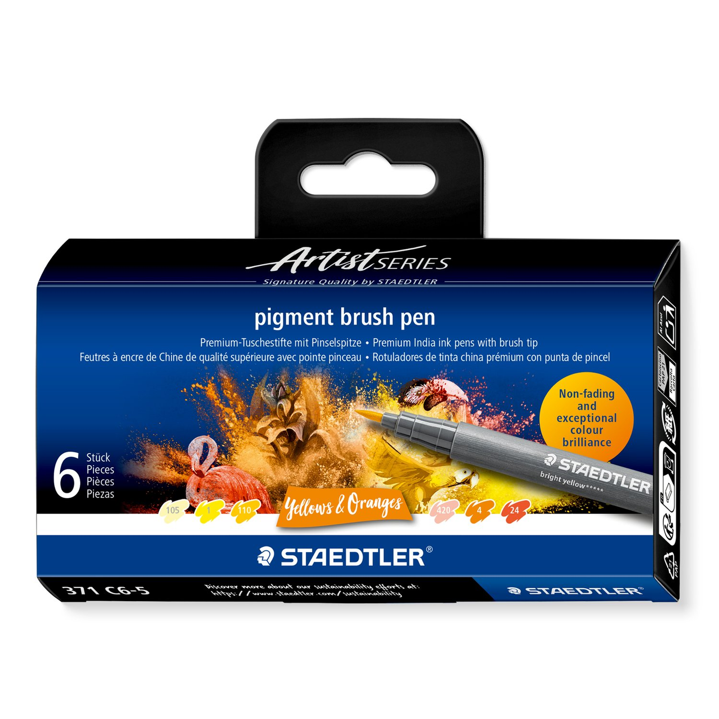 Staedtler Pigment Arts Brush Pen 371 - Yellows and Oranges 6 pcs