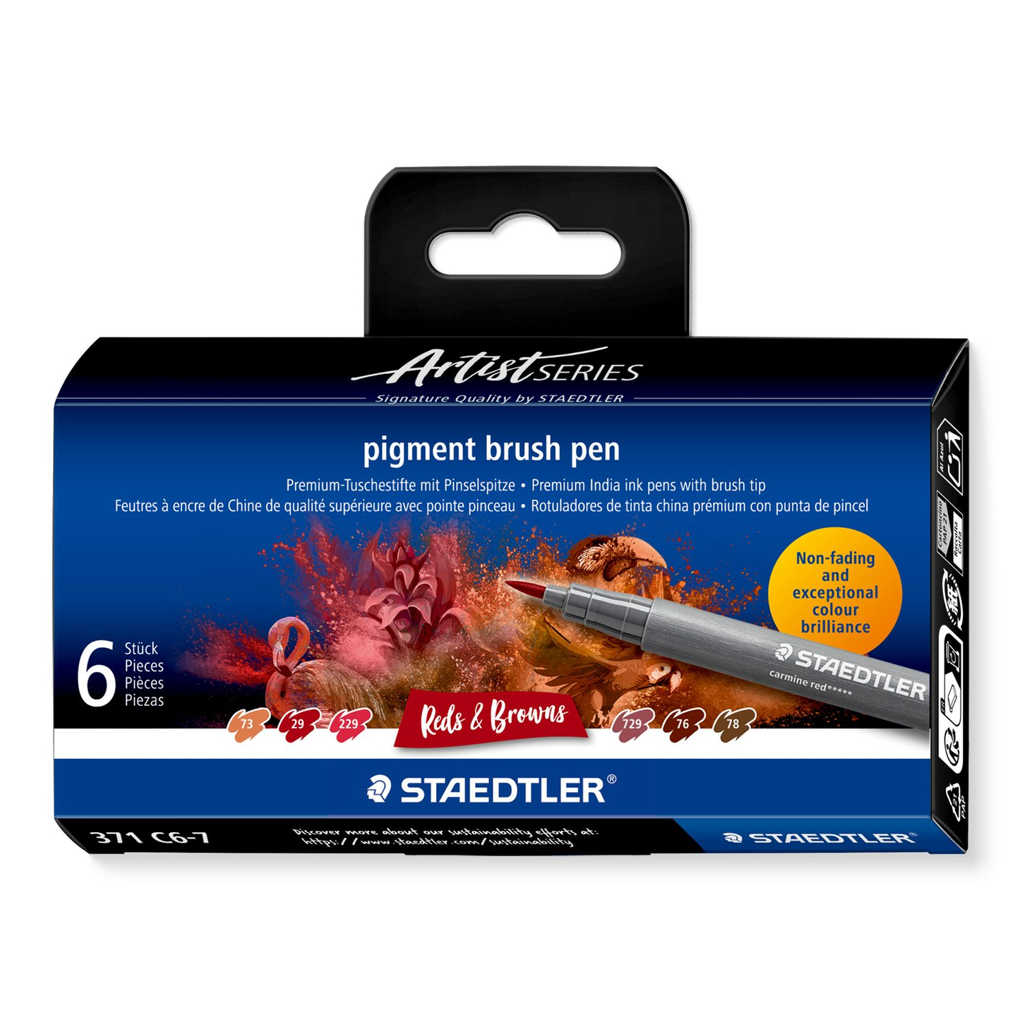 Staedtler Pigment Arts Brush Pen 371 - Reds and Browns 6 pcs