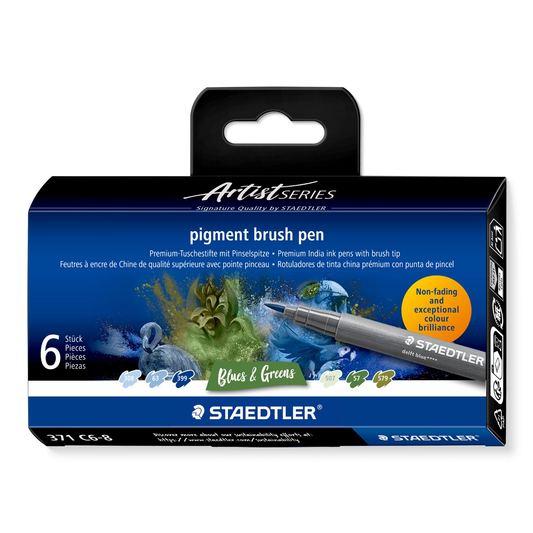 Staedtler Pigment Arts Brush Pen 371 - Blues and Greens 6 pcs image 1