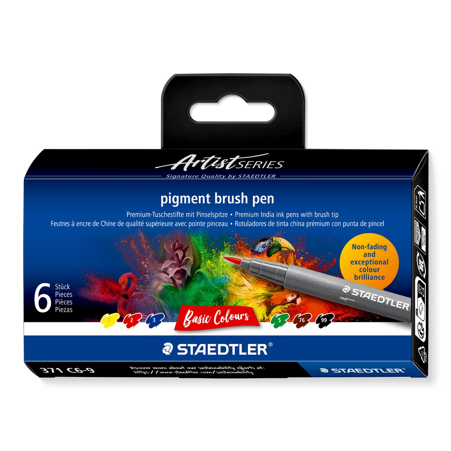 Staedtler Pigment Arts Brush Pen 371 - Basic Colours 6 pcs