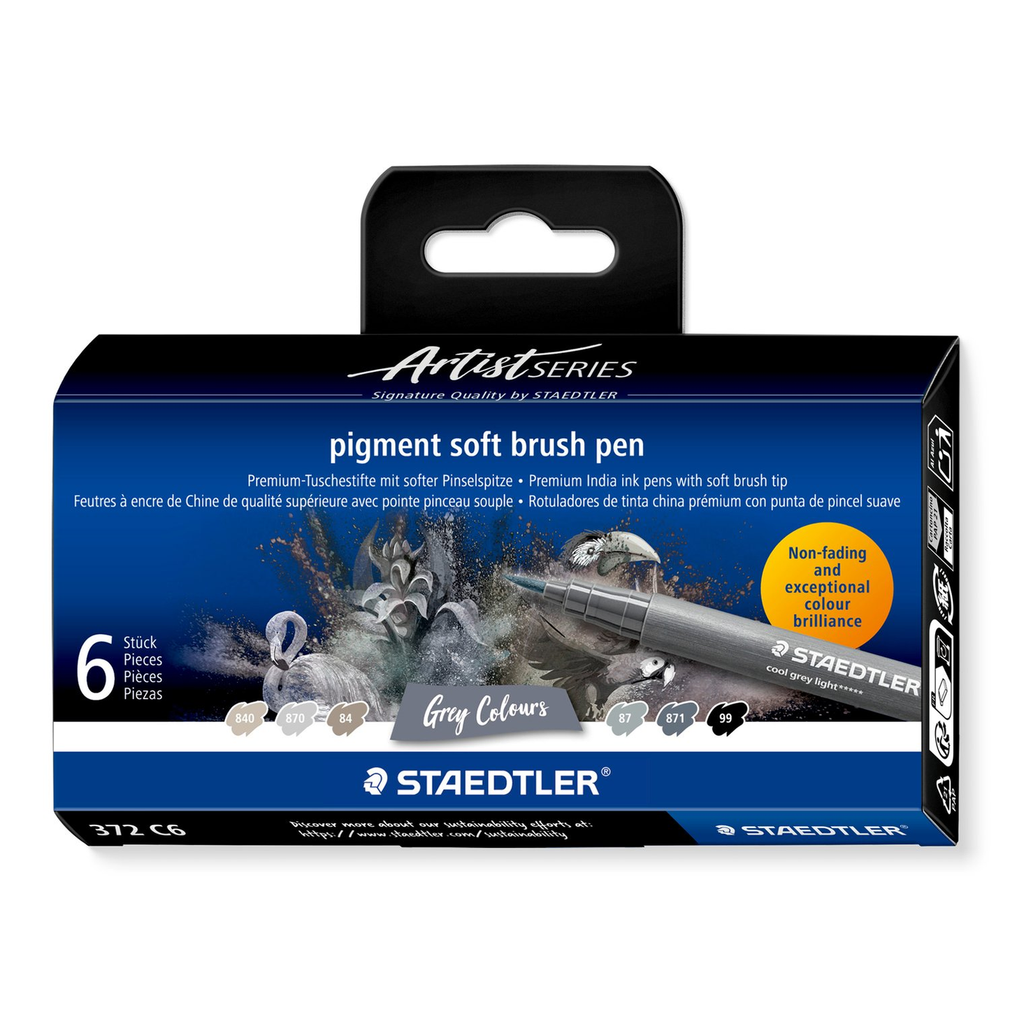 Staedtler Pigment Soft Brush Pen 372 - Grey colours 6 pcs