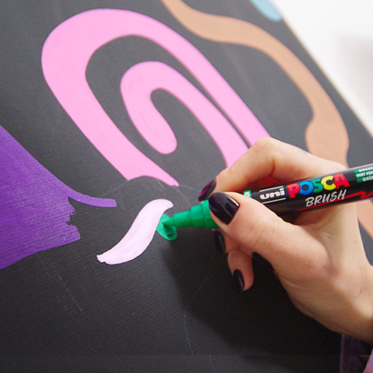 POSCA 5BR BRUSH TIP Paint Markers Pack of 4 - Black/White image 6