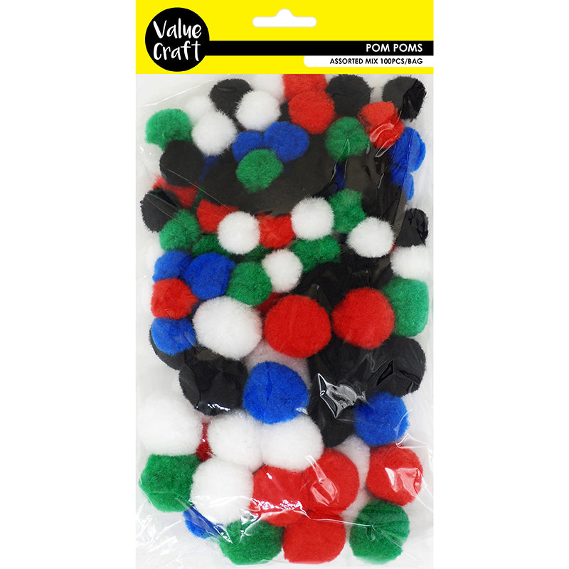 Value Craft Pom Poms Assorted 100pc
