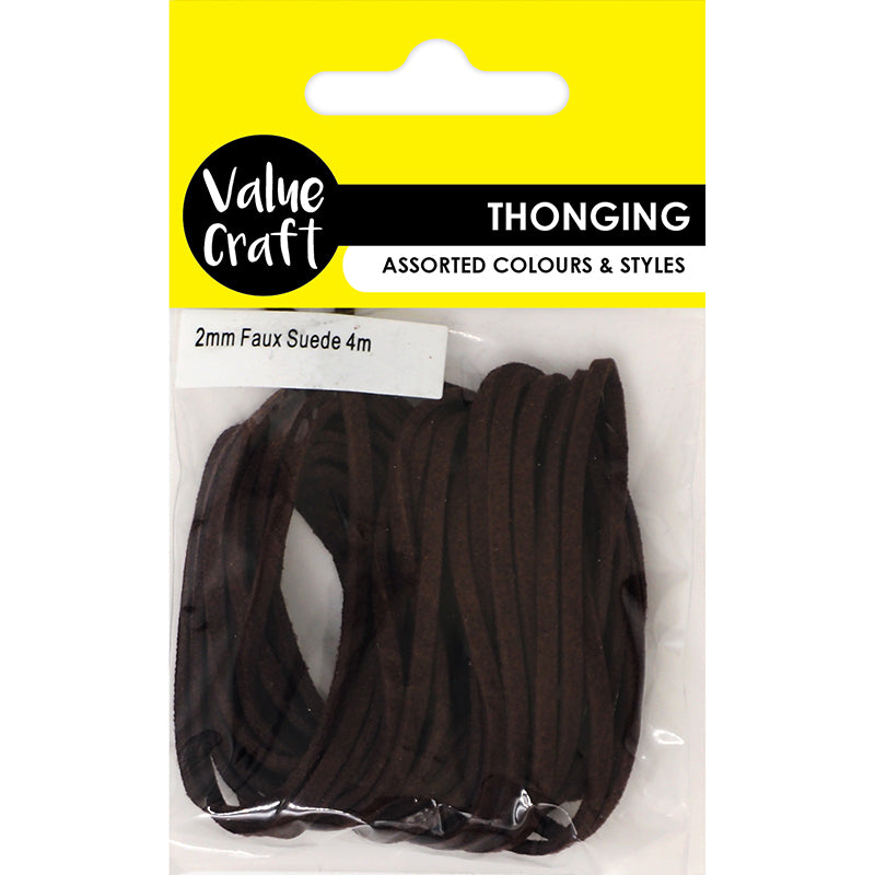 Value Craft Faux Suede Thonging 2mm Dark Brown 4mtr