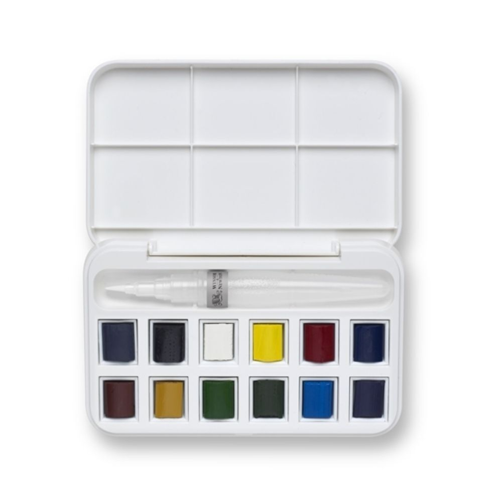 Winsor & Newton Cotman - Watercolour Paint and Brush Pen Set 12 x 1/2 Pan