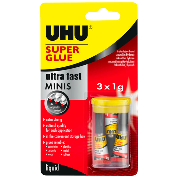 UHU Superglue Ultra Fast Liquid Minis Pack of 3 x 1ml