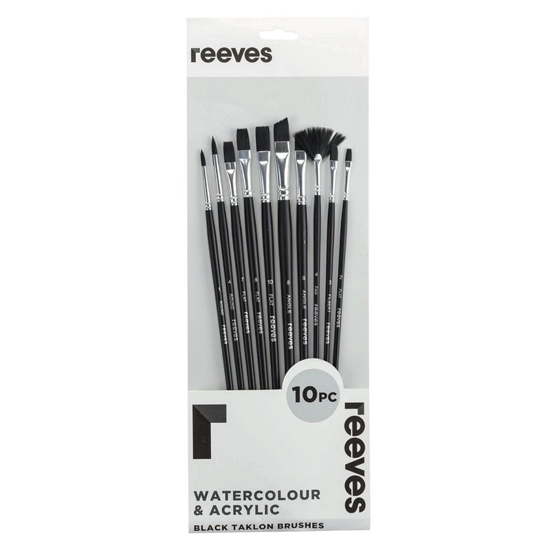 Reeves BLACK Taklon Long Handle Brushes 69760 10pc