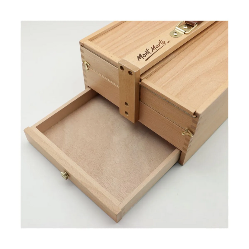 Mont Marte Multi-Purpose Wooden Art Box. 3 Layers of Storage for Organizing  Art Supplies. Features a Leather Carry Handle for Easy Transport
