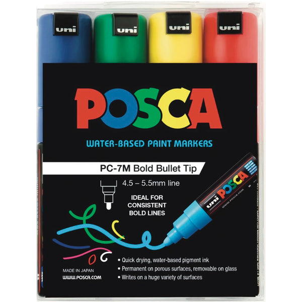 Posca 7M Bold Bullet Tip Assorted Colours Pack of 4