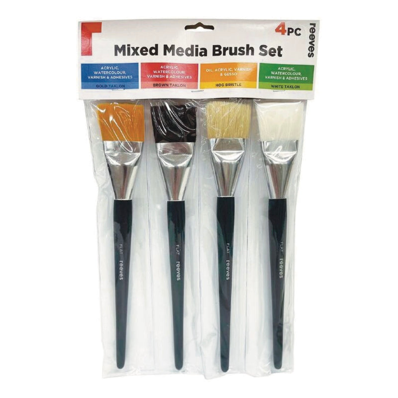 Reeves Mixed Media Brush Synthetic Flat Short Handle Set of 4