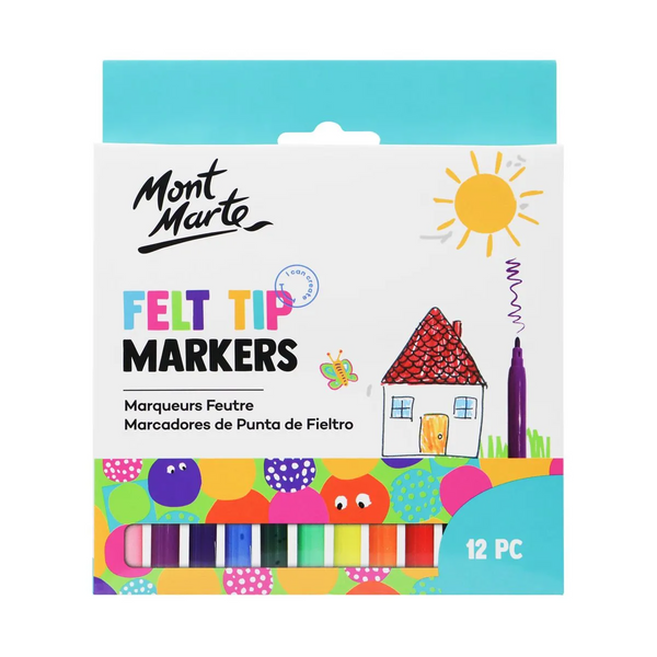 Mont Marte Kids Felt Tip Markers 12pce - Basics