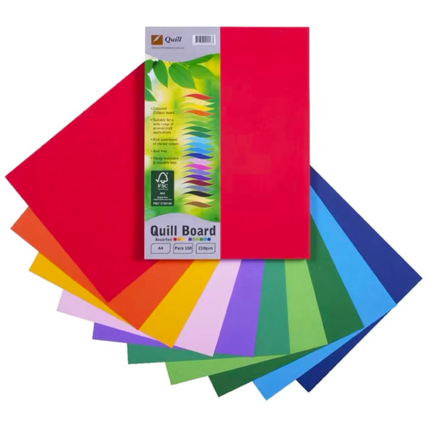Quill Board Assorted A4 Pack 210gsm