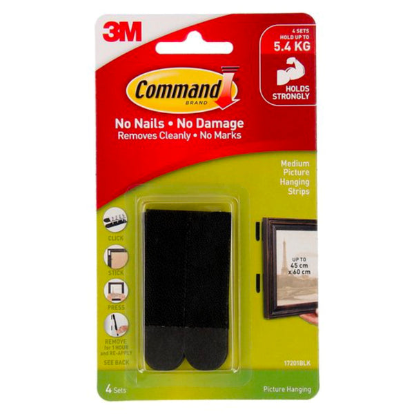 Command 3M 17201BLK Picture Hanging Strips Med Black