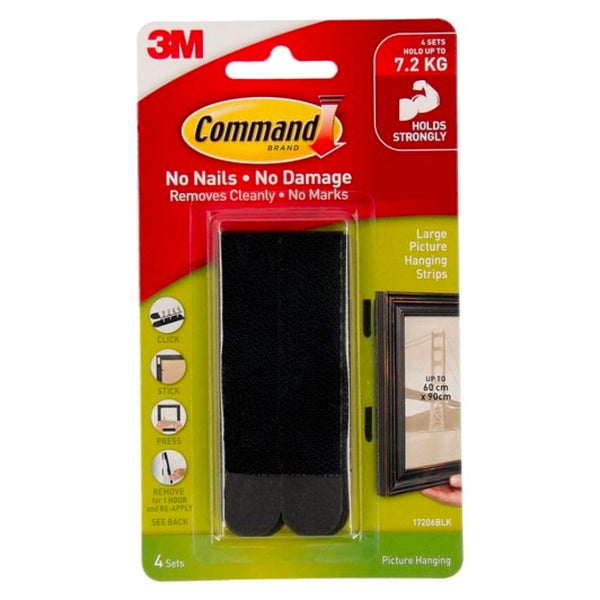 Command 3M 17206BLK Picture Hanging Strips Lge Black