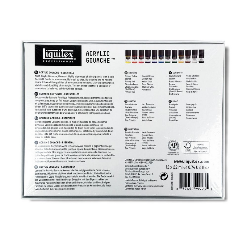 Liquitex Acrylic Gouache Essentials Set 12 x 22ml