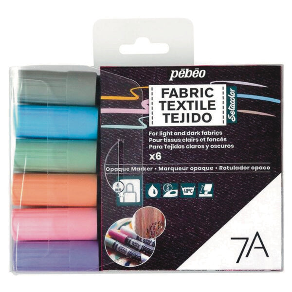 Pebeo Setacolor 7A Opaque Fabric Marker Set of 6 Pastel