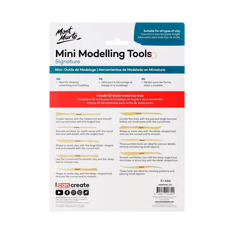 Mont Marte Mini Modelling Tools Boxwood 10pce