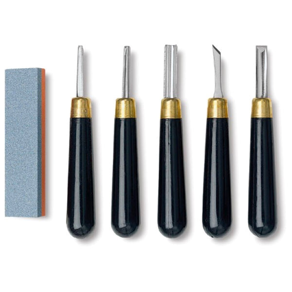 RGM Linoleum Chisels Set of 5 plus Sharpening Stone