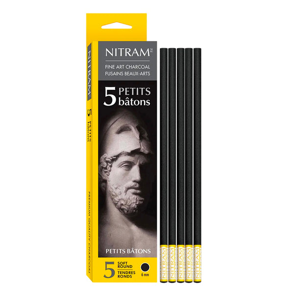 Nitram Fine Charcoal Petit Baton 5 x Soft Round 6mm