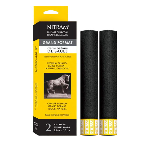 Nitram Fine Charcoal Demi Baton 2 x Soft Round 25mmx15cm