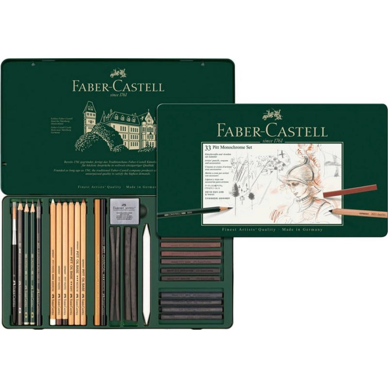 Faber-Castell Pitt Mixed Media Monochrome Tin of 33