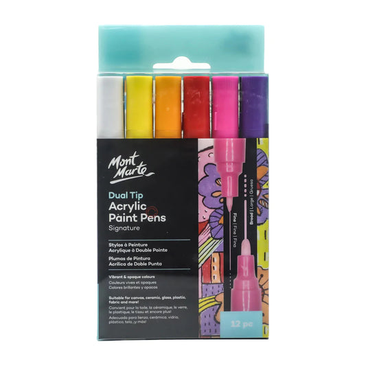 Mont Marte Acrylic Paint Pens Dual Tip Fine-Broad 12pc Default Title