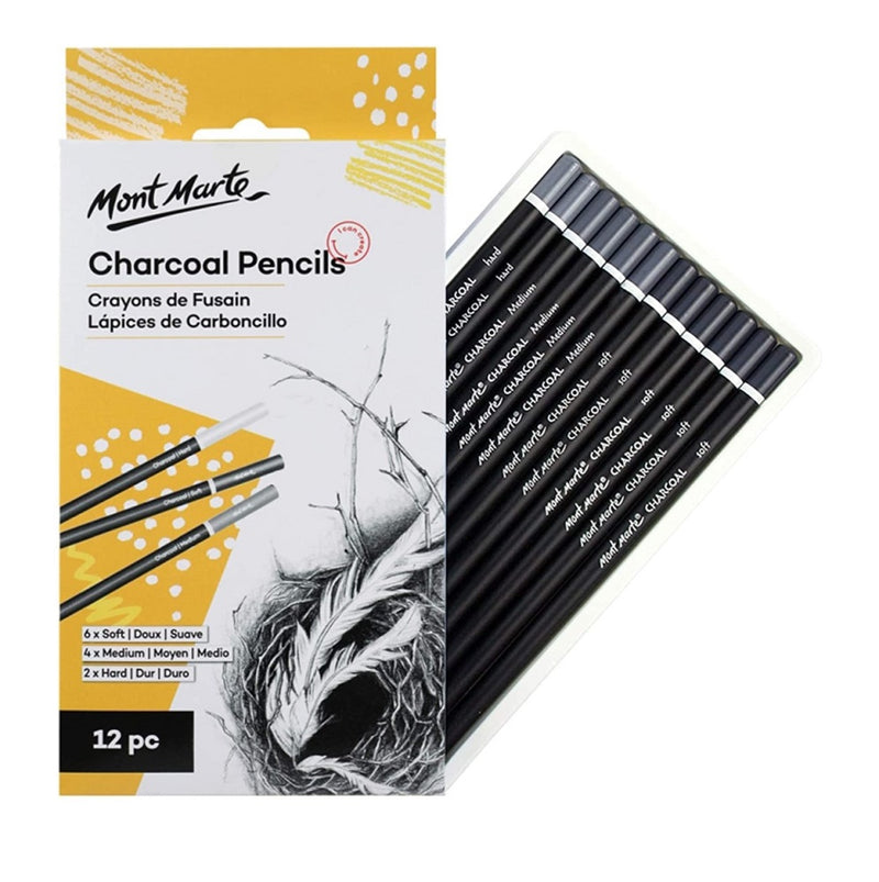 Mont Marte White Charcoal Pencils 3pce, Highlighting, Sketching & Drawing