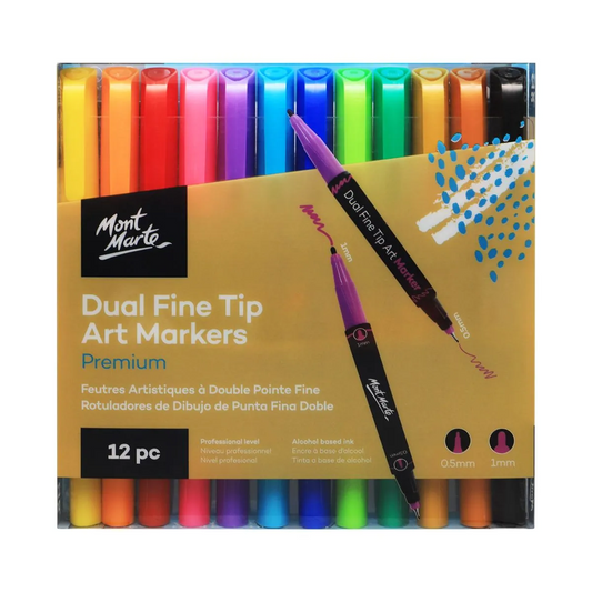 Mont Marte Dual Fine Tip Alcohol Art Markers 12pc Default Title