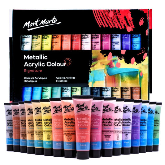 Mont Marte Metallic Acrylic Colour Paint Set 24pc x 36ml Default Title