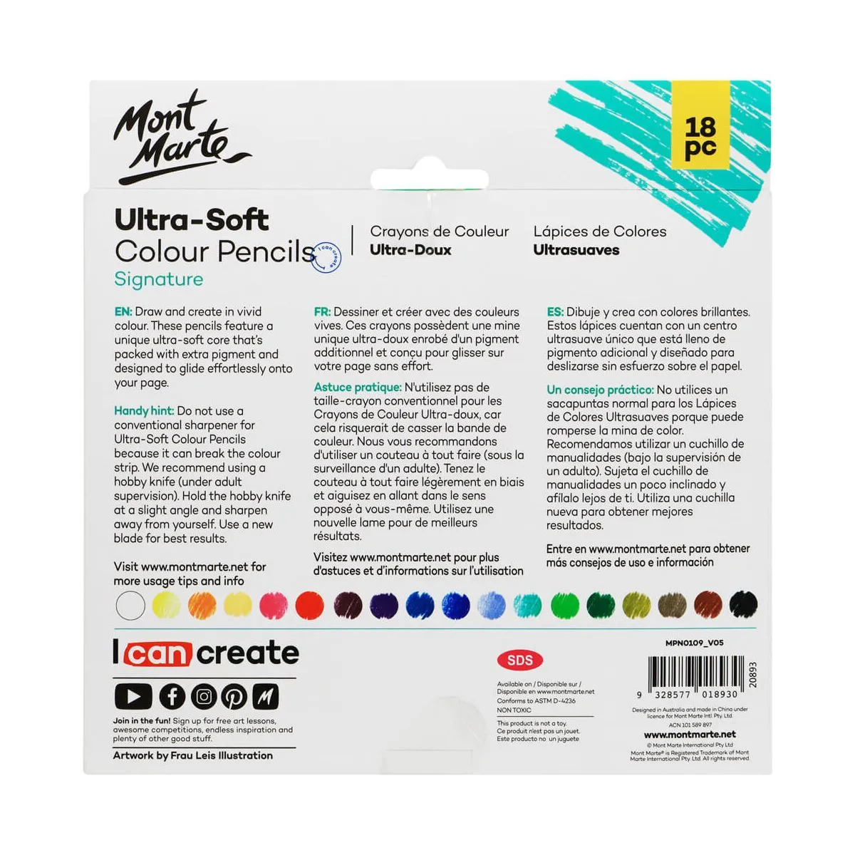 Mont Marte Ultra-Soft Colour Pencils 18pce