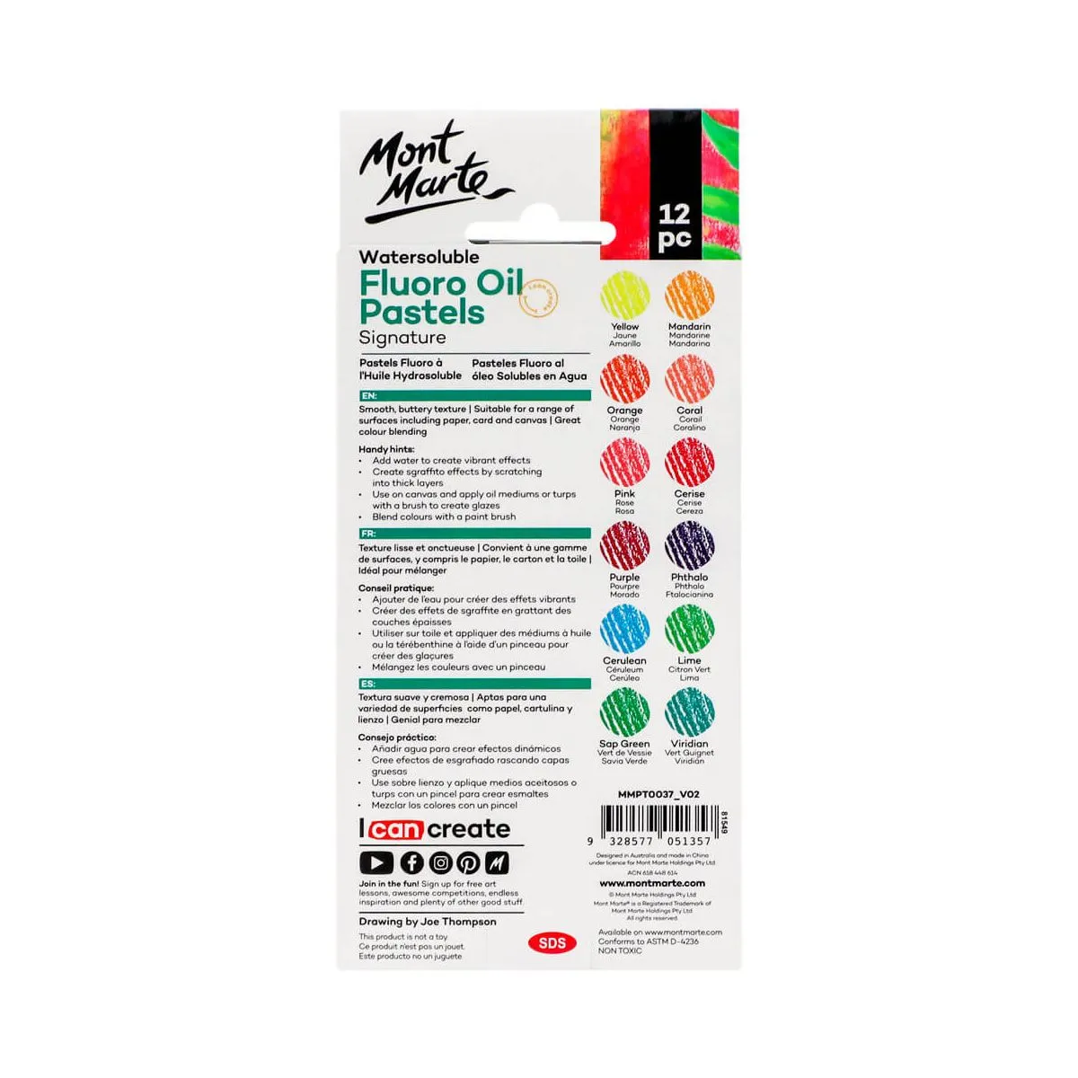 Mont Marte Watersoluble Fluro Oil Pastels 12pc image 3