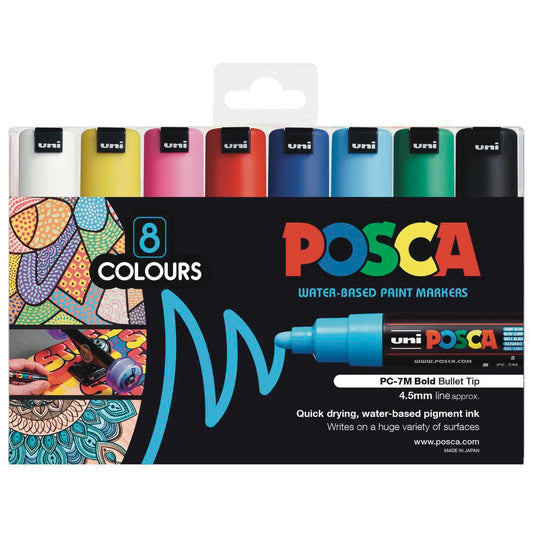 Posca 7M Bold Bullet Tip Assorted Colours Pack of 8 Default Title