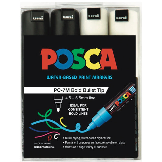 Posca 7M Bold Bullet Tip Black and White Pack of 4 Default Title