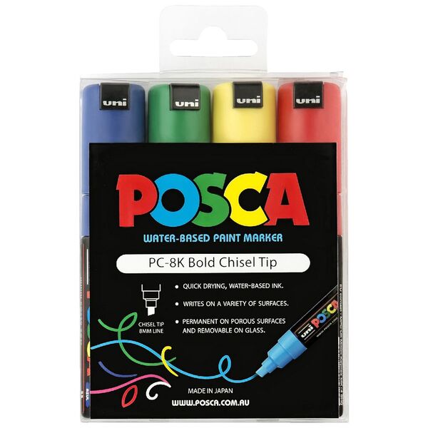 Posca 8K Bold Chisel - Pack of 4 Assorted