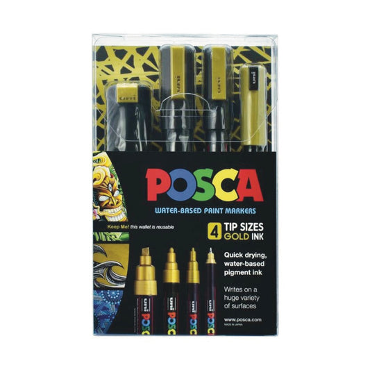 Posca Paint Marker Assorted Tip of 4 Gold Default Title