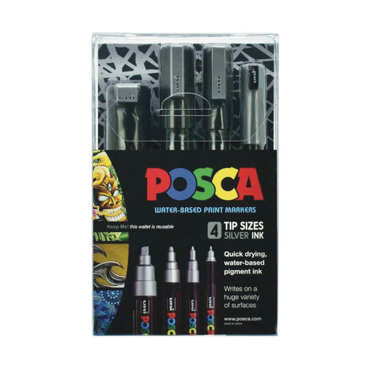Posca Paint Marker Assorted Tip of 4 Silver Default Title