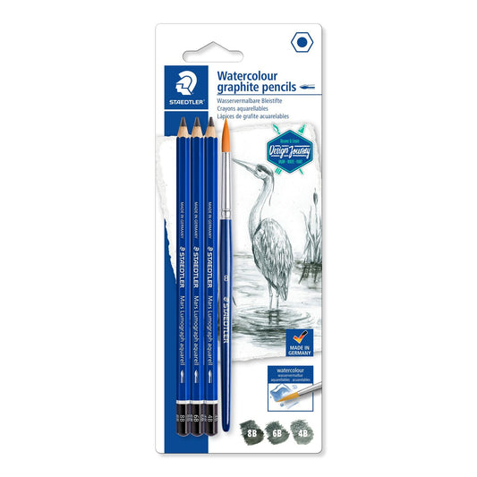 Staedtler Mars Lumograph Aquarell Pencil Set of 3 with Brush image 1