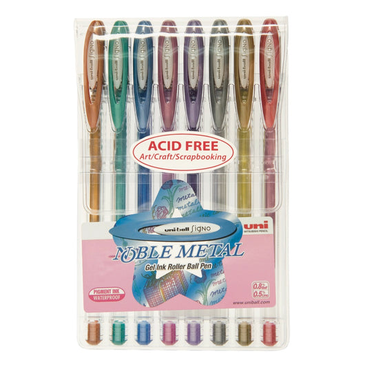 Uni-ball Noble Metallic Gel Pen 0.8mm Set of 8 Default Title